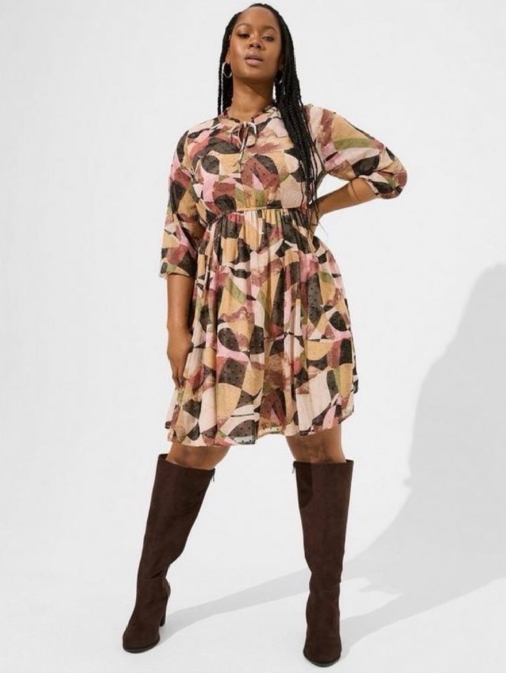 Torrid Mini Clipdot Front Keyhole 3/4 Length Sleeve Dress, Size 3 (22/24)